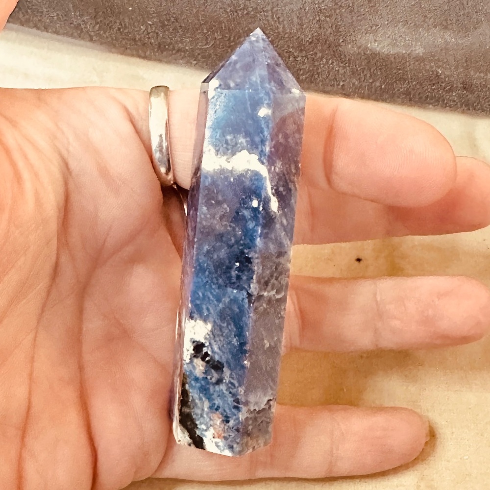 Sodalite Tower Polished Crystal Point Blue & White 77.8mm Genuine Stone 51g - Picture 6 of 9